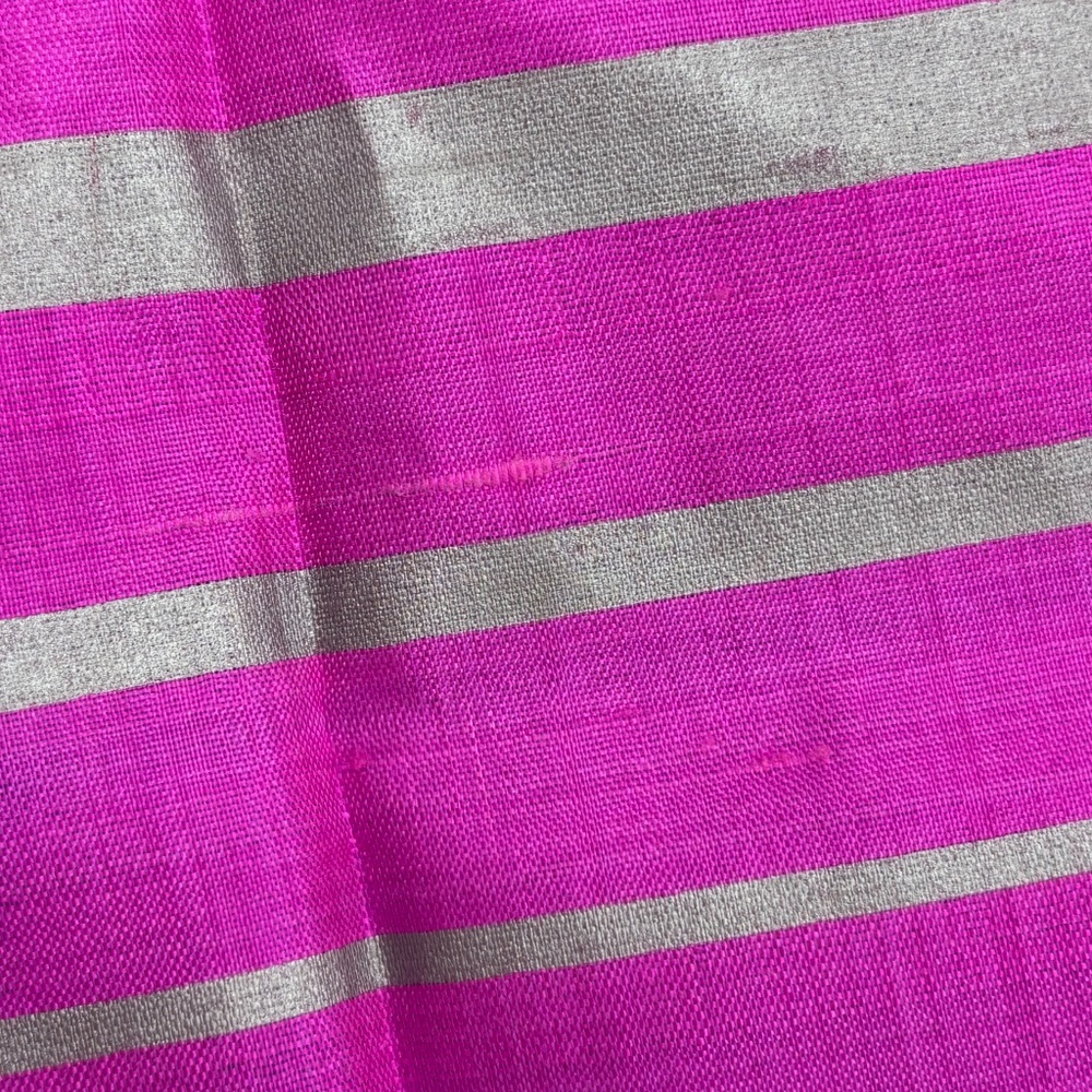 Vintage Thai Raw Silk Square Scarf Fuchsia Pink Purple Floral with Silver Trim - Picture 7 of 9